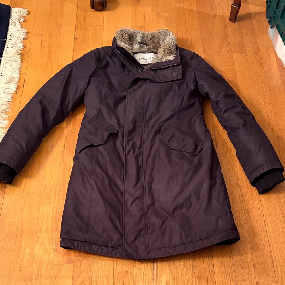Babaton Dark Purple Winter Coat with Faux Fur Collar